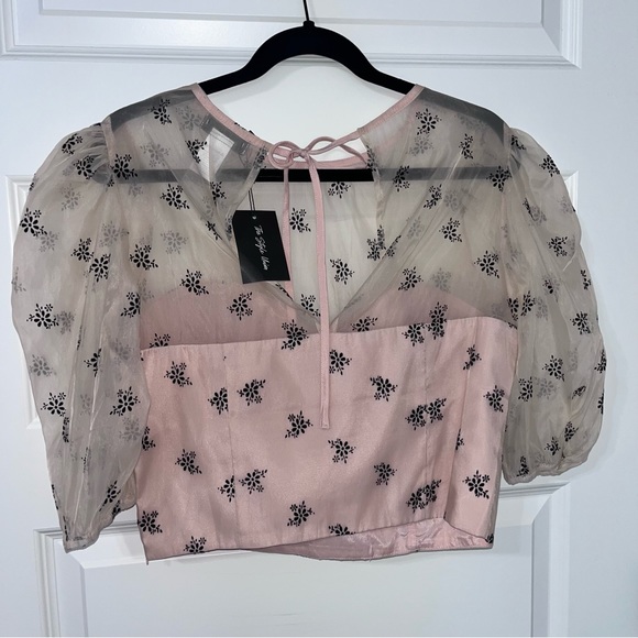 Sans Souci Cropped Chiffon Sweetheart Corset Style Top Blouse Shirt Large New - Picture 2 of 7